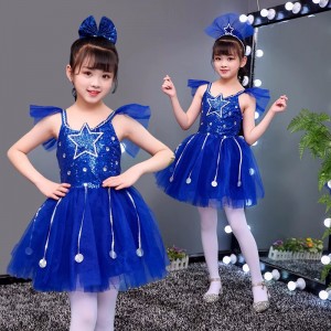 Girls toddlers baby royal blue sequins jazz dance dress princess tutu skirts ballet dance costumes  for kids children 