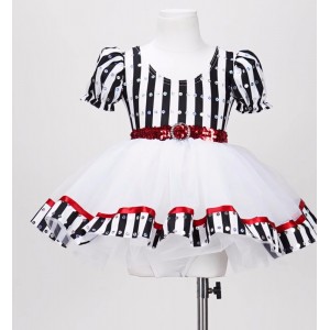 Girls toddlers black with white striped ballet dance dress tutu skirt birthday party cosplay jazz dance outfits for baby kids modern dance wear