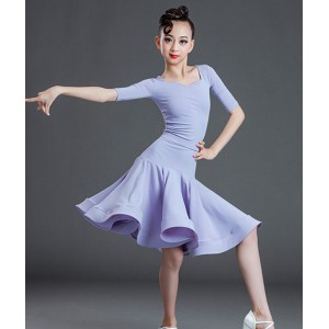 Girls violet turquoise green latin dance dresses Regulation latin dance clothing children Latin performance skirts