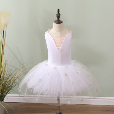 Girls white little swan lake ballet dance dress tutu skirt stage performance ballet dance costumes for kids