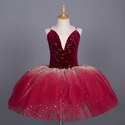 Girls wine red navy ballet dance dress kids modern dance long length tutu skirt ballet dance costumes for children