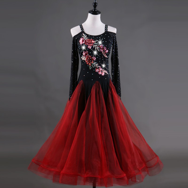 Girls women ballroom dancing dresses modern dance embroidered pattern long length flamenco waltz tango dancing skirt dresses