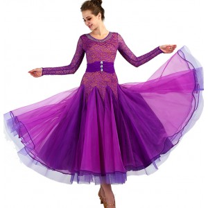 Girls women 's waltz tango ballroom dresses Purple lace ballroom dancing dresses waltz tango dance flamenco dresses