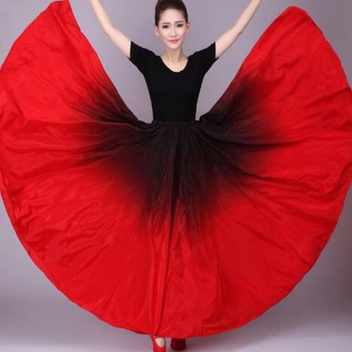  Gradient Color Flamenco Belly Dance Skirt Ladies Stage Performance Wear Red Chinese Traditional Dance Costumes long length skirts