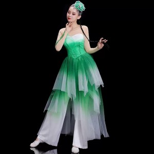 Green Chinese folk Classical dance costumes female Chinese wind jasmine flower fairy fan dance dresses umbrella dance fairy suit