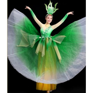Green colored flamenco dance dress modern dance jasmine chinese folk dance dress modern Contemporary fan dance dress song accompany dance costume