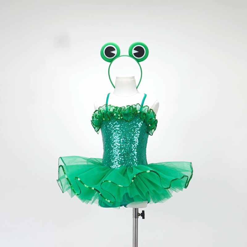 Green frog cosplay Show costume toddlers tutu skirts ballet ballerina performance costumes animals Toddler's cute little frog performance outfits puffy skirt for kids