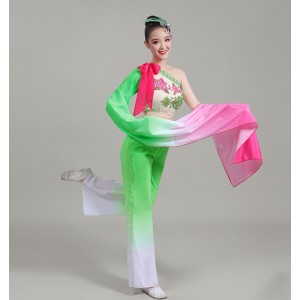 Green with pink classical dance waterfall sleeves chinese folk dance costumes for women fairy princess stage performance dress for female