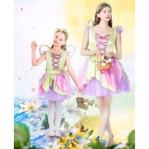 Halloween party show for kids Girs xmas party fairy performing dresses green elf butterfly wingsprincess dress pink flower fairy cosplay stage costume