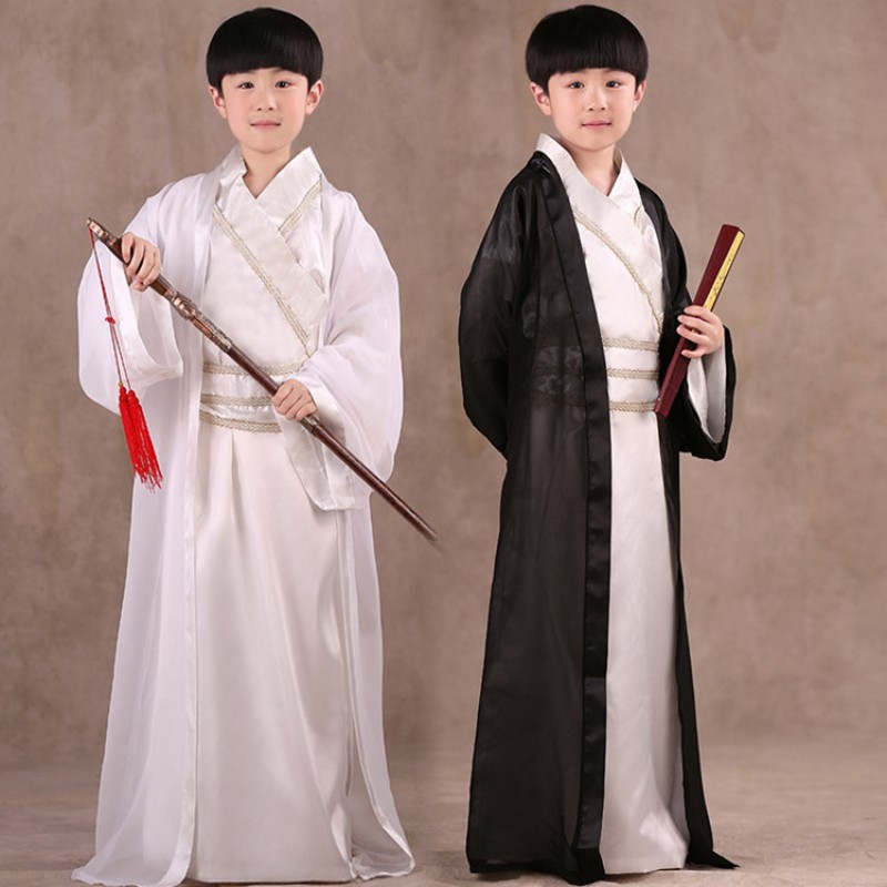 Hanfu boy Chinese folk dance costumes  for boys kids warrior swordsmen Confucius school drama cosplay robes dresses 