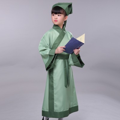Hanfu chinese folk dance costumes for boy kids traditional Confucius school performance uniforms dress
