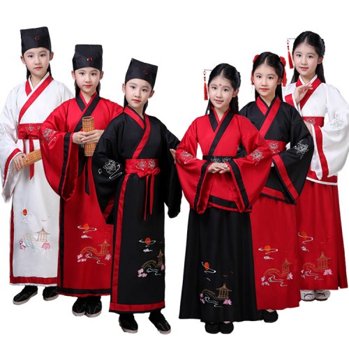Hanfu chinese folk dance costumes for boys girls kids fairy princess drama kimono performance cosplay robes dresses