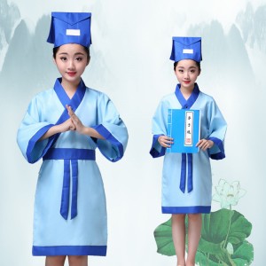 hanfu Kids chinese folk dance costumes boys girls Confucius school uniforms phtos drama cosplay robes dresses 