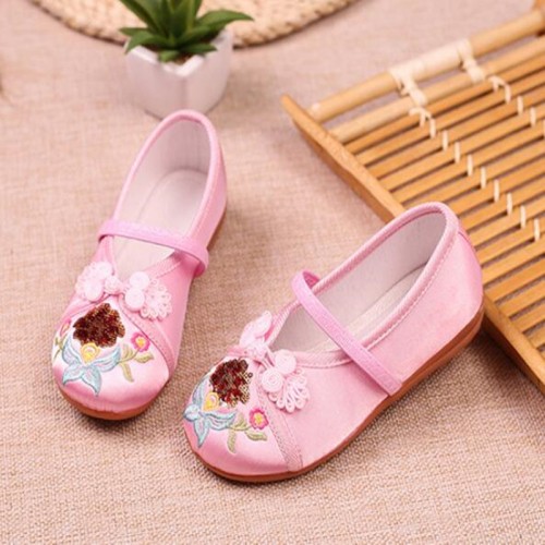Hanfu shoes for kids Girls children chinese folk dance embroidered soft soles clothing shoes fairy princess drama cosplay shoes