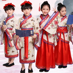 Hanfu traditional Chinese folk dance costumes for boys girls  kids Confucius school uniforms drama stage performance robes dress