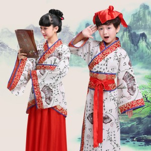 Hanfu traditional Chinese folk dance costumes for kids boys girls Confucius school stage performance drama cosplay dresses