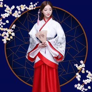 Hanfu women white with red chinese folk dance costumes fairy drama cosplay stage performance ancient traditional korean japanese kimono robes
