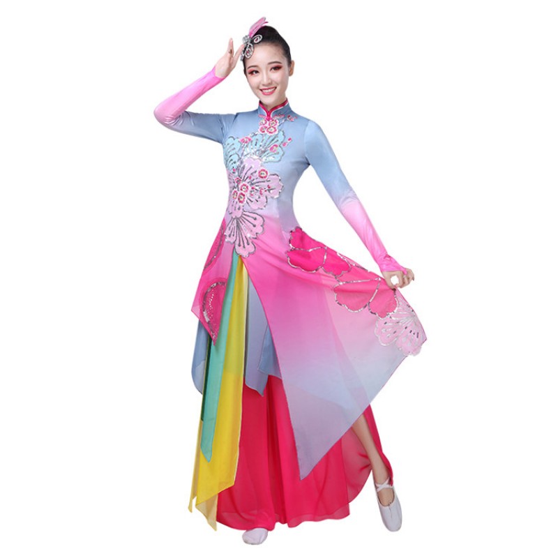 Hanfu Women's chinese folk dance costumes umbrella fan dress ancient traditional classical dance fairy drama cosplay  dresses