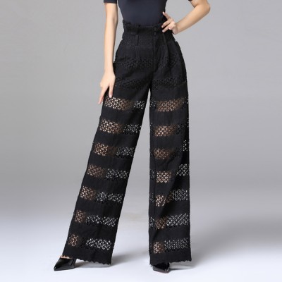 High waist lace ballroom dance pants striped for women female competition professional latin rumba chacha dance trousers