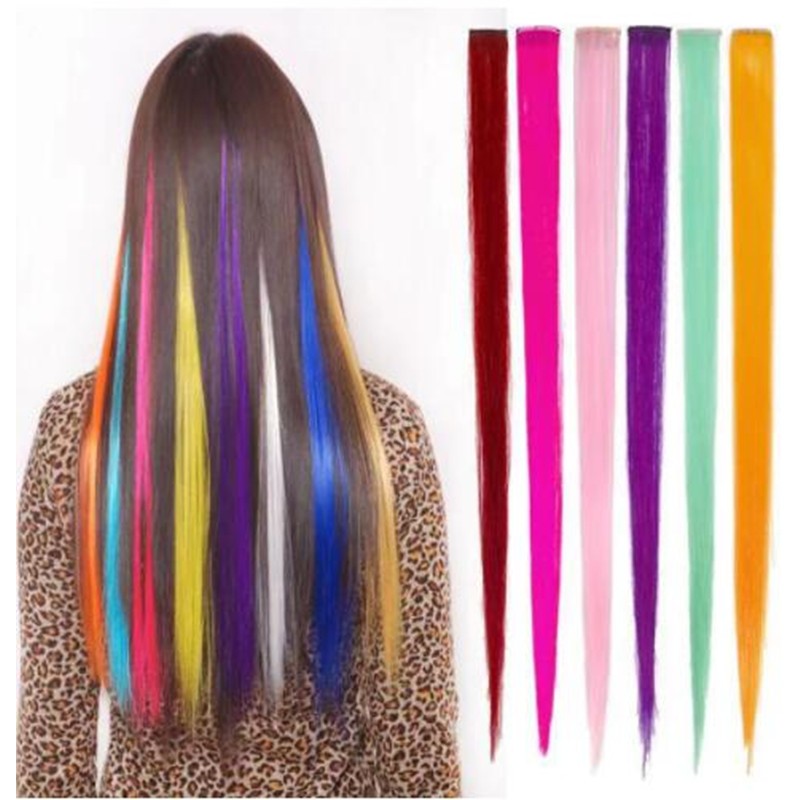 Hiphop street dance fashion colorful wig hair extensions for women girls No trace highlight color one clip hanging ear dye gradient straight hair piece bb clip