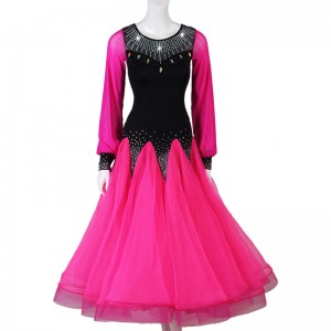hot pink with black Ballroom dancing dresses for women girls stage performance waltz tango dance dress