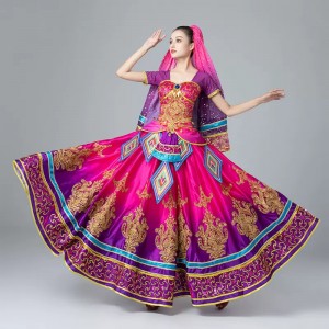 Indian dance performance dresses fuchsia pink female exotic Xinjiang dance costumes belly dance performance Xinjiang Uyghur clothing