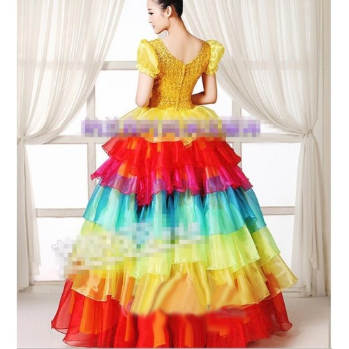 Rainbow colorful dance costume wear Spanish bull dance dress 