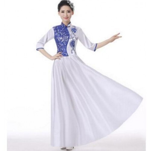 Lace blue and white porcelain costumes Chinese Style Classical Dance Ancient Chinese Folk Dance Costume 