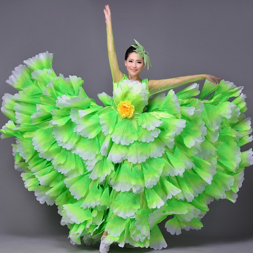 Long sleeves Flamenco dance costume expansion skirt costume wear petal skirt spanish flamenco dress