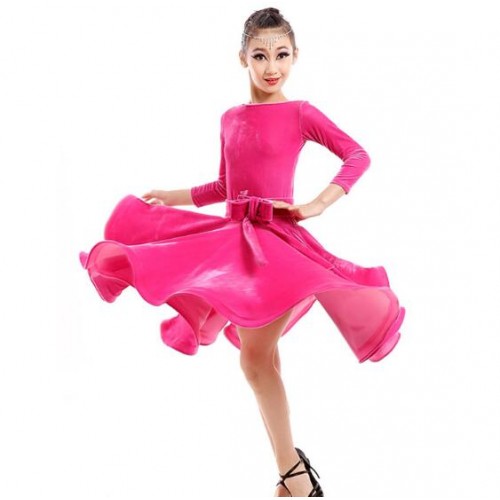Children Kids Long Gymnastics Latin Dancewear Competition Dancing Clothing Dance Costume Child Latin Dance Dress For Girls