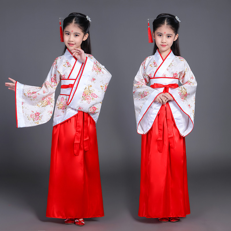 Red girls Chinese folk dance dresses kids children competition stage ...