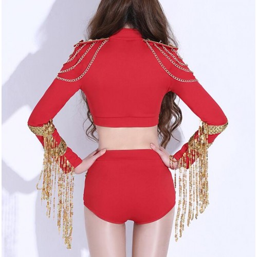 Women's jazz dance costumes red female hiphop cheerleader dj ds photos cosplay performance competition outfits costumes