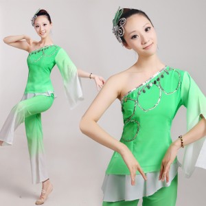 Ancient Traditional Jasmine Embroidey Kids And Women Chinese Folk Dance Costume / Chinese Fan Dance costumes