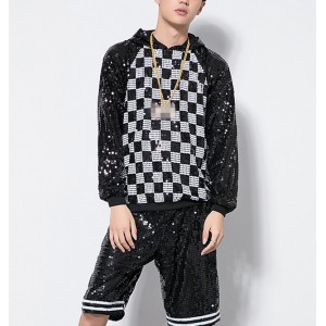 Black and white plaid modern dance hiphop men'e male competition stage performance jazz singers dancers outfits