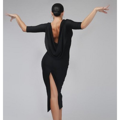 black backless latin dance dress fringe women latin dress dancing clothes Dancewear dress latina salsa latin dance costumes