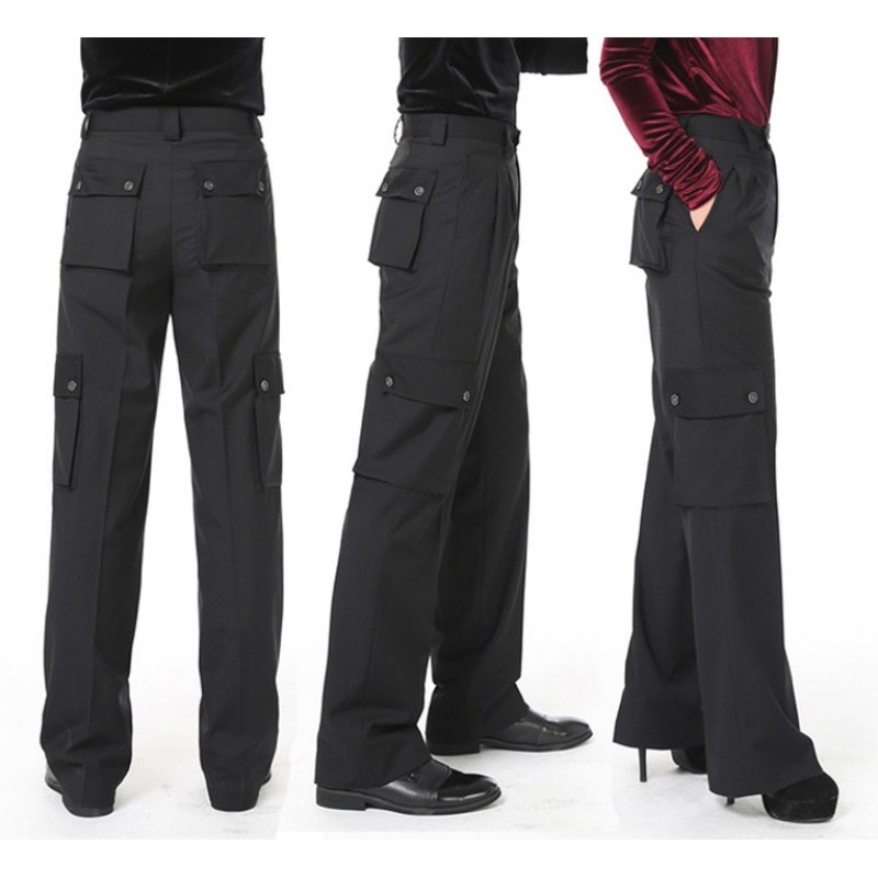  BLACK Mens Ballroom Dance Pants Wide-Legged With Pocket Latin Dance Trousers Pants Men/women Modern Dance Pants Dancewear