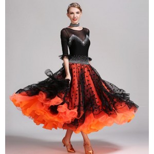 black Orange sequins ballroom dance competition dresses dance ballroom waltz dresses standard dance dress fringe foxtrot flamenco