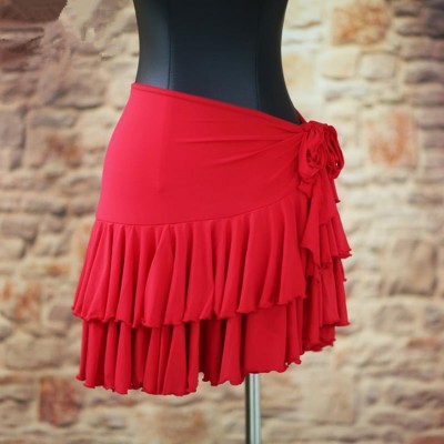 black red Girls Cute Latin Dance Skirt Women Ballroom And Salsa Dance Skirt Adults Tutu Dancing Dress Costumes Tango Samba Dress
