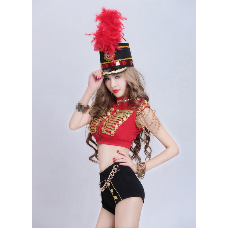 Black red gold Sexy ds women fashion hip hop drummer play Dance Costumes dj Female Singer Stage Performance Wear clothing