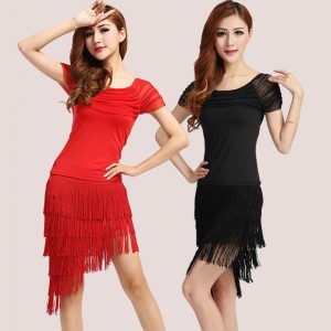 Black red Latin dance dress Special offer latin dance dress women Latin dance costume latin salsa dresses fringe dress