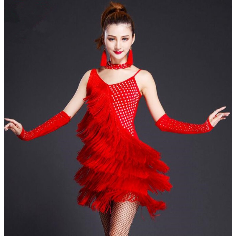  Black red new design fringe lady latin dance dresses sexy women Sequin Latin Dance Dress for ballroom dancing Vestido latino