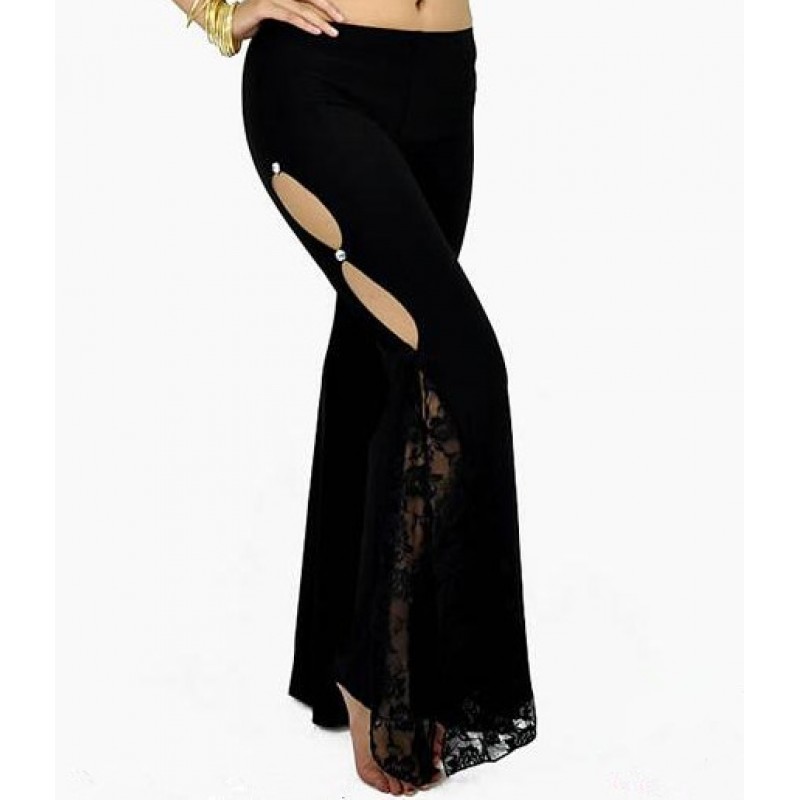 Black red Professional Belly Dance Flank Openings Lace Trousers Pants latin dance women suit dance costume