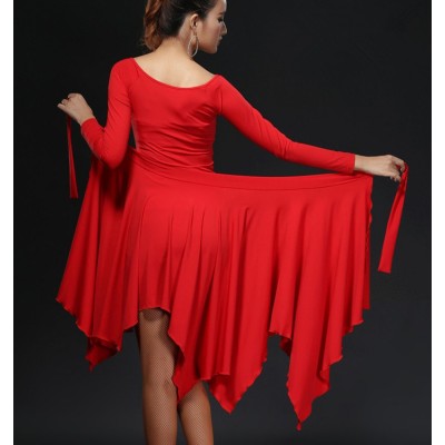 Black red royal blue fuchsia one piece women's female  triangle latin rumba salsa baroom dance hip scarf wrap skirts 