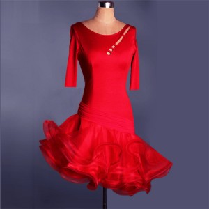 Black red royal blue purple short sleeves competition performance women's latin ballroom dance dresses