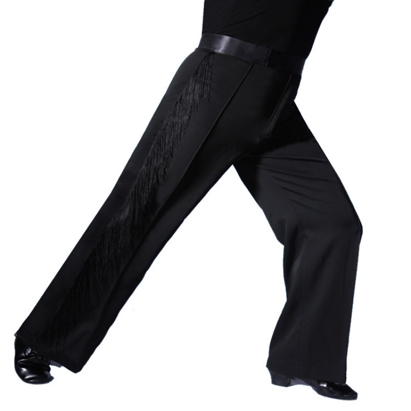 Black royal blue yellow fringes side leg competition performance professional men's male latin ballroom dance pants 