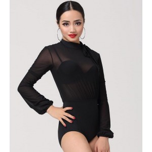 Black turtle neck long sleeves Women Latin Dance top Latin Dance Costume Adult Dance bodysuits for Latin dance wear leotards