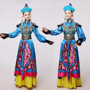 Blue Mongolian costume dance clothes Ancient princess dress stage performance clothing Chinese folk dance costume