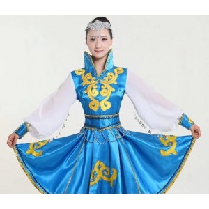Blue red Mongolian costume dance clothes Chinese minority clothing apparel Mongolia clothes dance costume dress stage clothes