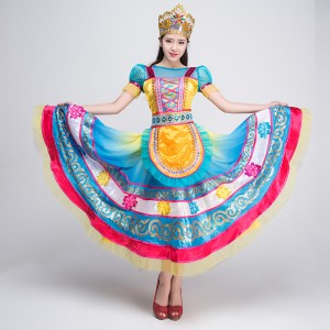 Blue women ladies traditional russian national costume russia clothing princess dance dresses costumes