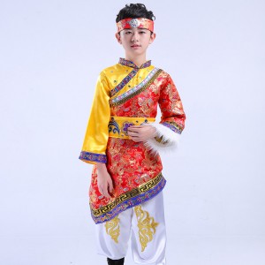 Boys Mongolian  chinese folk dance costumes minority ethnic performance drama film cosplay dancing robes